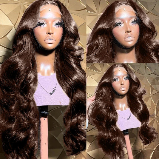 30 36 Inch 250 Density Chocolate Brown Body Wave 13x4 Lace Front Human Hair Wigs Brazilian Colored 13x6 Frontal Wig For Women